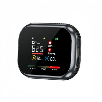 5-in-1 Plug-In Carbon Monoxide, Smoke & Combustible Gas Detector | 1000mAh Battery | Rotating IPS Display - Black