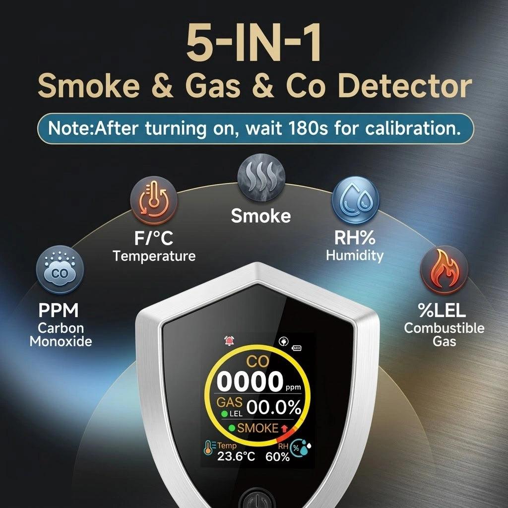 5-in-1 Plug-in Detector: Smoke, CO, Combustible Gas, Temp & Humidity