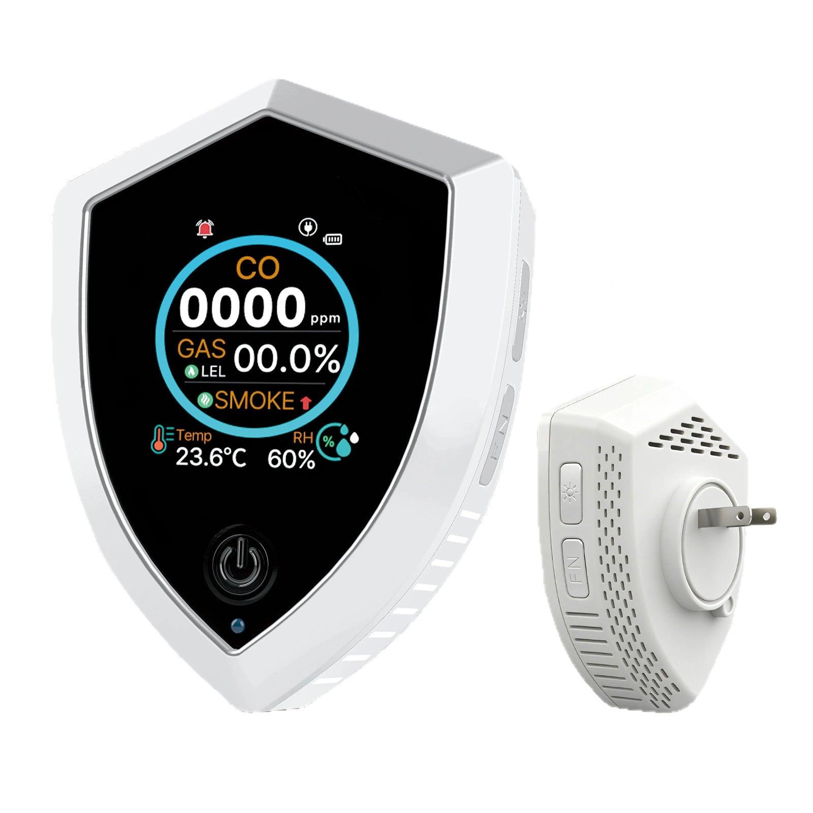5-in-1 Plug-in Detector: Smoke, CO, Combustible Gas, Temp & Humidity - White