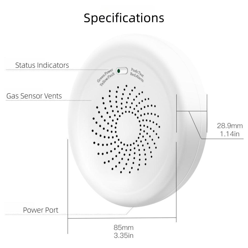 Monitoring & 70dB Alarm Smart ZigBee Natural Gas Leak Detector - App - Specifications