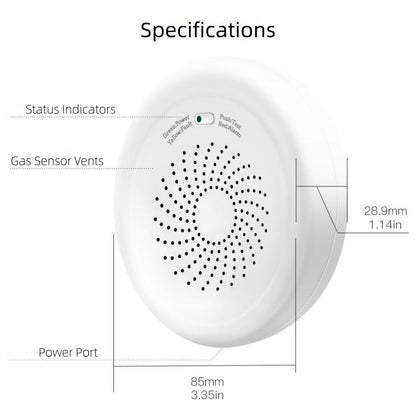 Monitoring & 70dB Alarm Smart ZigBee Natural Gas Leak Detector - App - Specifications