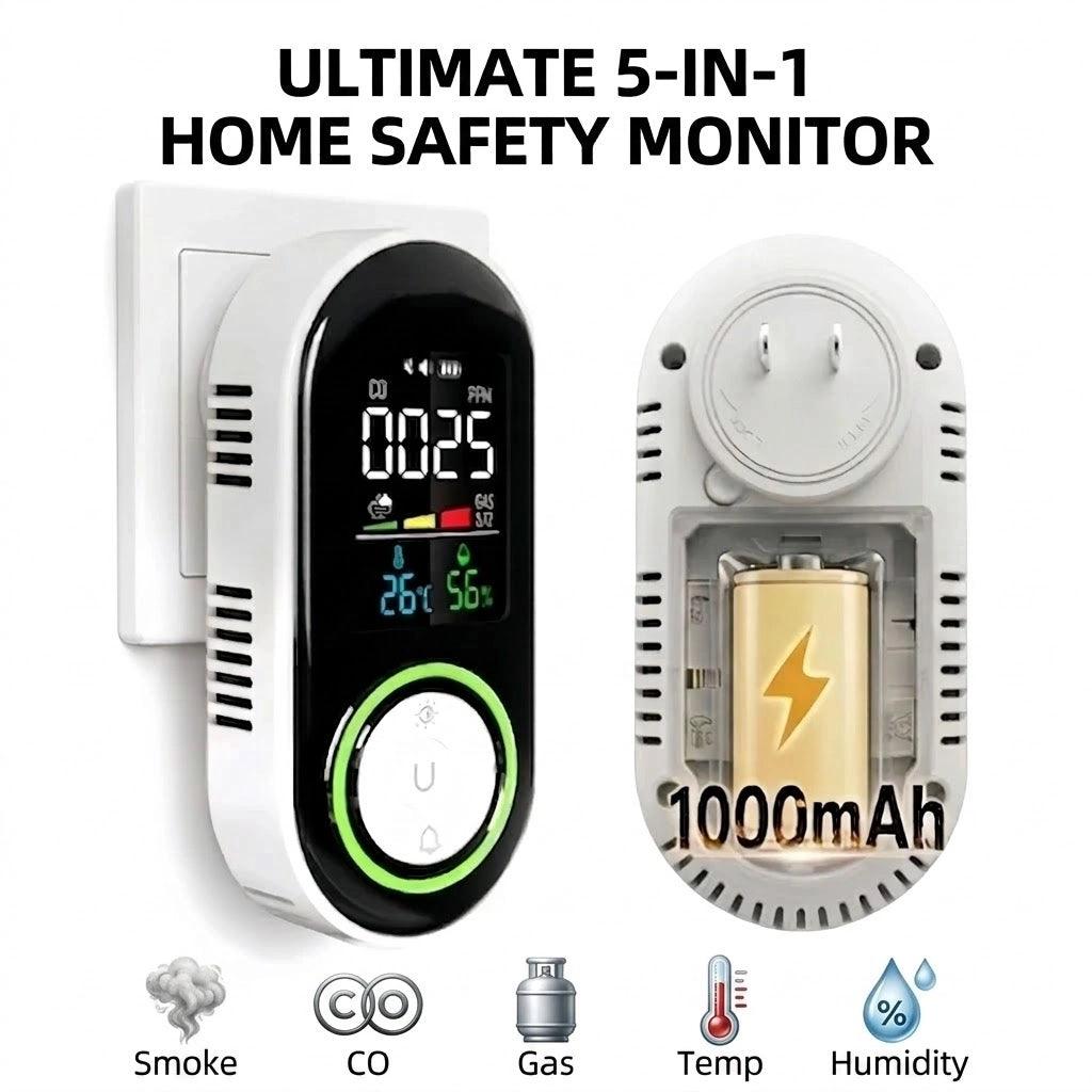 ULTIMATE 5-IN-1HOME SAFETY MONITOR
Smoke
Carbon Monoxide Detector
Gas
Temperature
Humidity